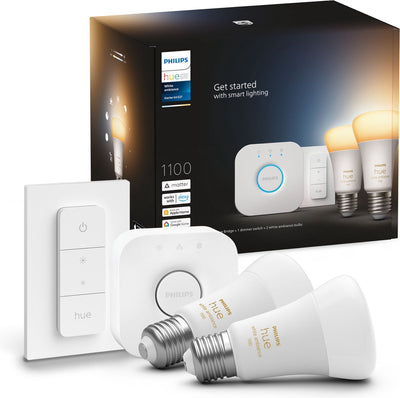 Philips Hue Starter Kit – warmes bis kaltweißes Licht – 2 Lampen – E27 – 1100 lm – 1 Dimmschalter