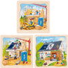 Goki Holz 3-Schichten-Puzzle - Hausbau - 35 Teile.