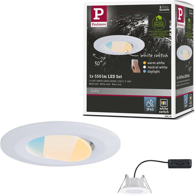 Paulmann LED-Einbaustrahler Calla – Weiß matt – IP65 – 5 W – 400 lm – 230 V – Whiteswitch – Einbaustrahler Badezimmer