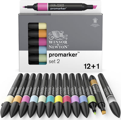 Winsor Newton 0290138 promarker™ 12+1 Set | Professionelle Layoutmarker, Alkoholmarker