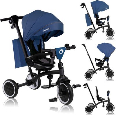 Lionelo Tris Plus Dreirad 2in1 – Kinderwagen-Dreirad – 360° drehbarer Sitz – von 9 Monaten bis 5 Jahren (25 kg) – große PU-Pannenschutzräder – verstellbare Rückenlehne – Elternlenkrad – Freilauffunktion – inklusive Zubehörset