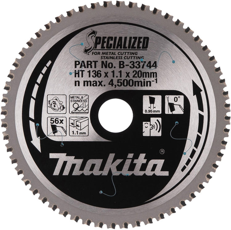 Zubehör für Makita – Sägeblatt für Metall, 136 x 20 mm, 56 Zähne B-33744