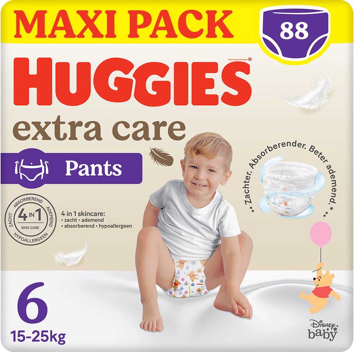 Huggies® Extra Care Babywindelhosen, Größe 6 (15 bis 25 kg), 88 Windeln mit weichem Gummibund und Disney-Motiven, Maxi-Packung