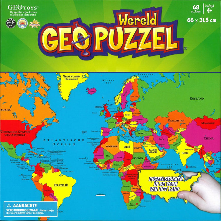 Geotoys Geopuzzle Weltkarte – Lernpuzzle mit 68 Teilen – 4+ Jahre