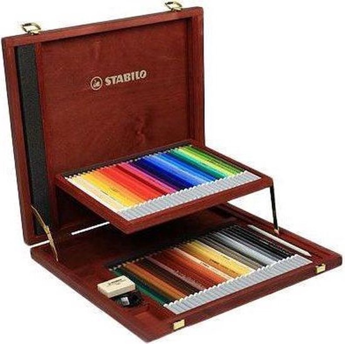 Stabilo Carbothello – Limetten-Pastell-Buntstifte – luxuriöse Holzbox – 60 Farben – spezieller Bleistiftspitzer – gekneteter Radiergummi und Federstift