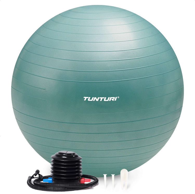 Tunturi Anti Burst Fitnessball mit Pumpe – Yogaball 55 cm – Pilatesball – Schwangerschaftsball – 220 kg Benutzergewicht – inkl. Trainings-App – Benzin