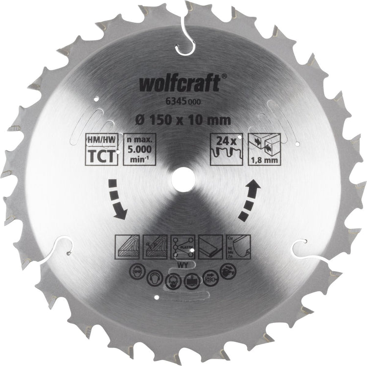Wolfcraft - Kreissägeblatt 150x10mm - 24 Zähne - für Akku-Handkreissäge - Serie Flieder - 6345000