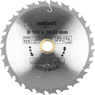 Wolfcraft - Kreissägeblatt 190mm - 24 Zähne - für Akku-Handkreissäge - Serie Flieder - 6347000