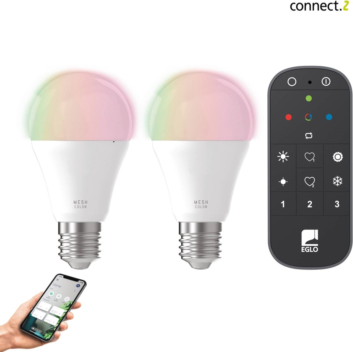 Eglo connect.z Eglo Starter-Z Starterpaket – 2x E27 RGB-LED-Lampen – Fernbedienung – ZigBee