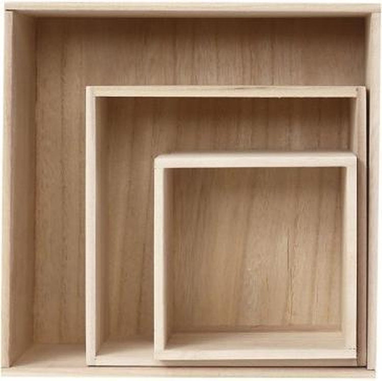 Creativ Company Showboxen, quadratisch, H: 15x15+21,5x21,5+28x28 cm, T: 12,5 cm, 3 Stück 1 Set