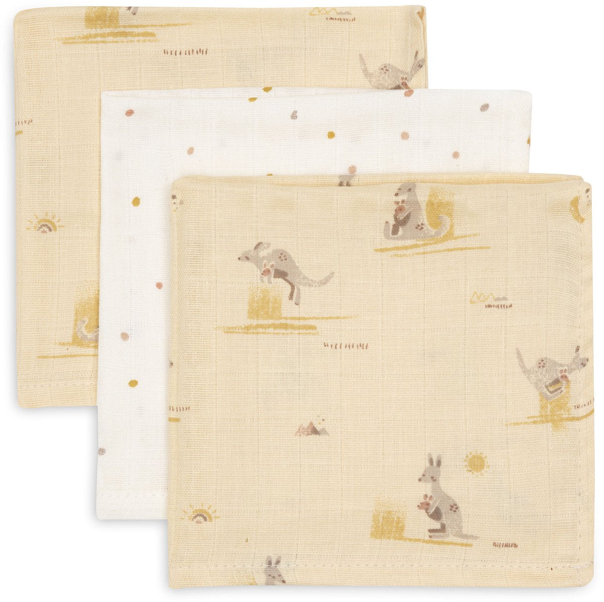 Jollein hydrophiles Mundtuch – 31 x 31 cm – Kangaroots – 3 Stück