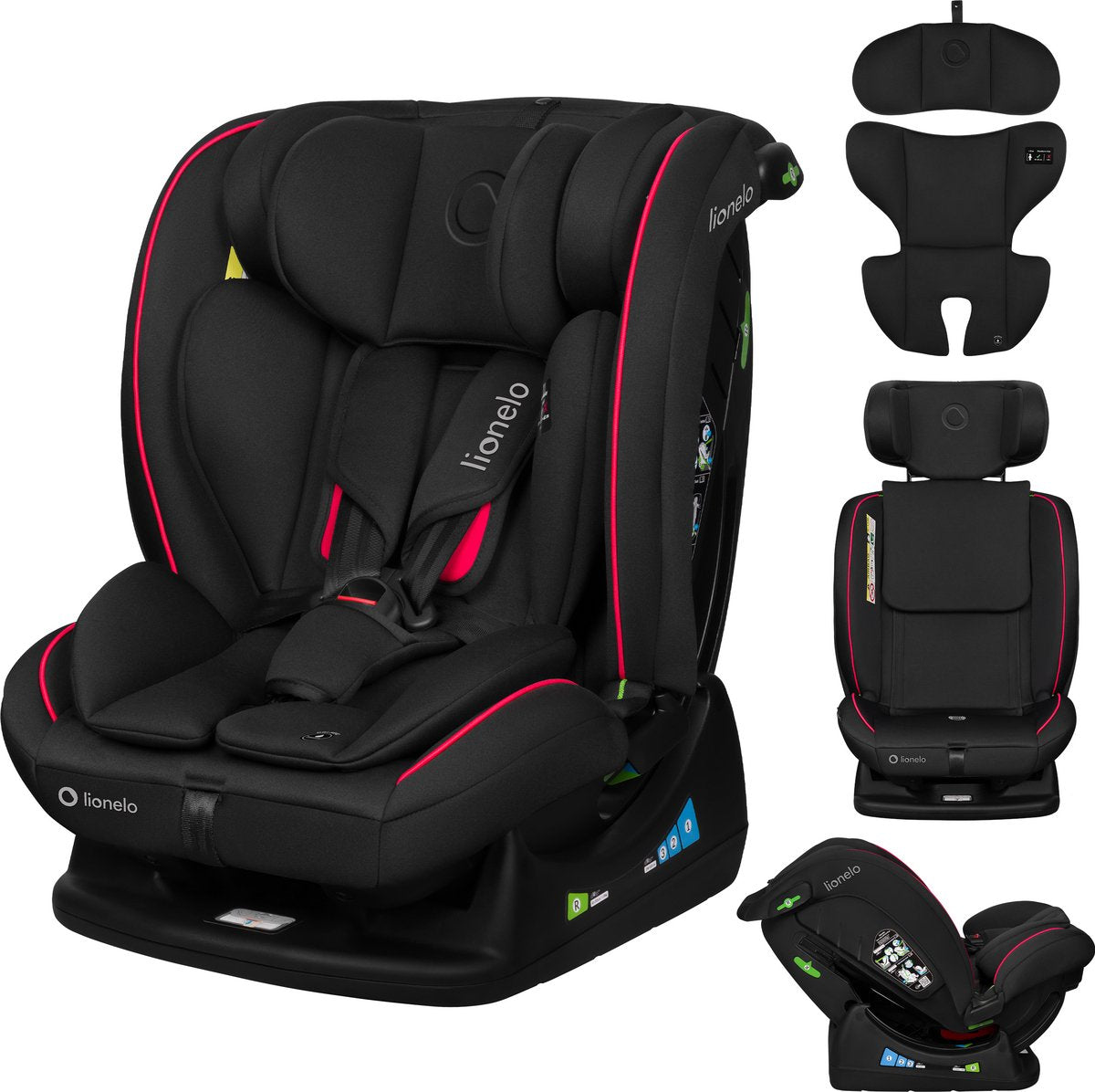 Lionelo Aart i-Size-Autositz – für Kinder 40–150 cm – 4in1 Gruppe 0-1-2-3 – i-Size R129 – vorwärts und rückwärts (rwf bis 105 cm) – Befestigung mit Autogurt – Kopfstütze aus Memory-Schaum – 13 Positionen – Komforteinsatz – waschbarer Bezug