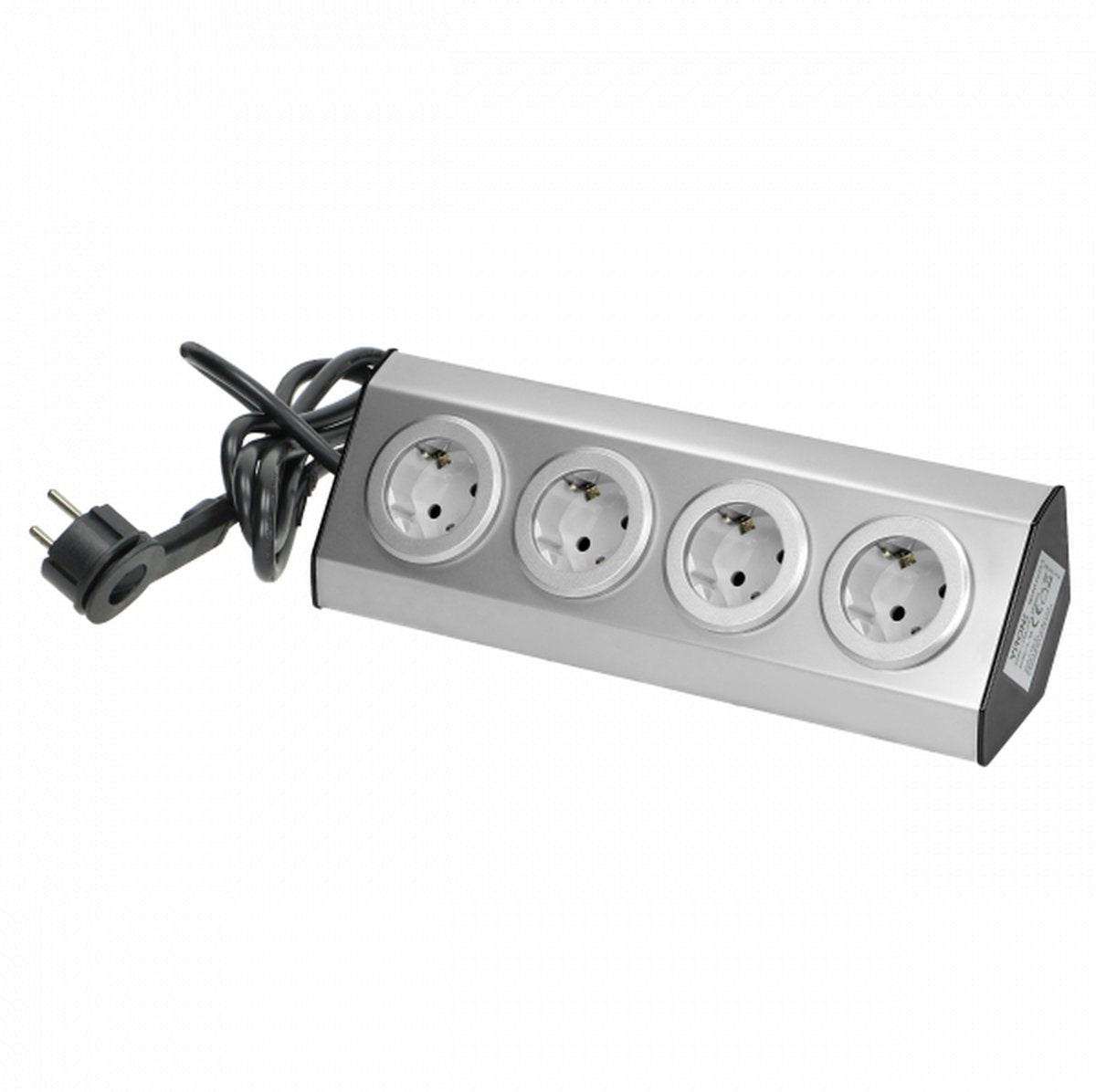 Orno Steckdosenleiste – 4-fach Verteilerkasten – Sicherheits-Ecksteckdose mit Schutzleiter – Verteilerstecker mit 1,5 Meter Kabel – Silber
