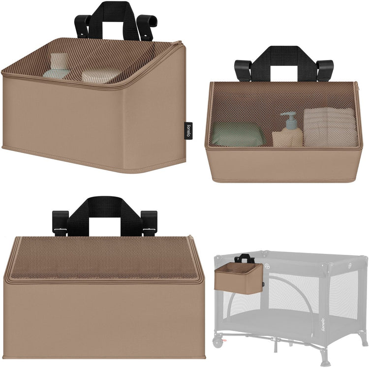 Lionelo Seitentasche mittel – Nachttischtasche, Kinderbett-Organizer 43 x 15 x 23 cm – Griff mit 3 Reißverschlussfächern – für Reisebett, Beistellbox – verstärkt, multifunktional abnehmbar