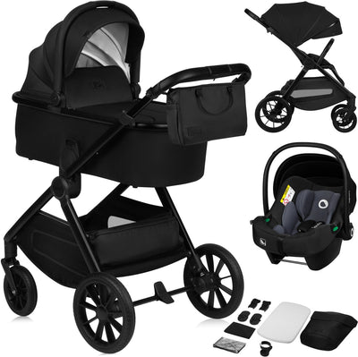 Lionelo Layla - Kinderwagen 3in1 - XXL-Set - inkl. i-Size-Autositz – vielseitig und ganzjährig – große Räder – Einhandbedienung – für jedes Gelände – Zubehörset