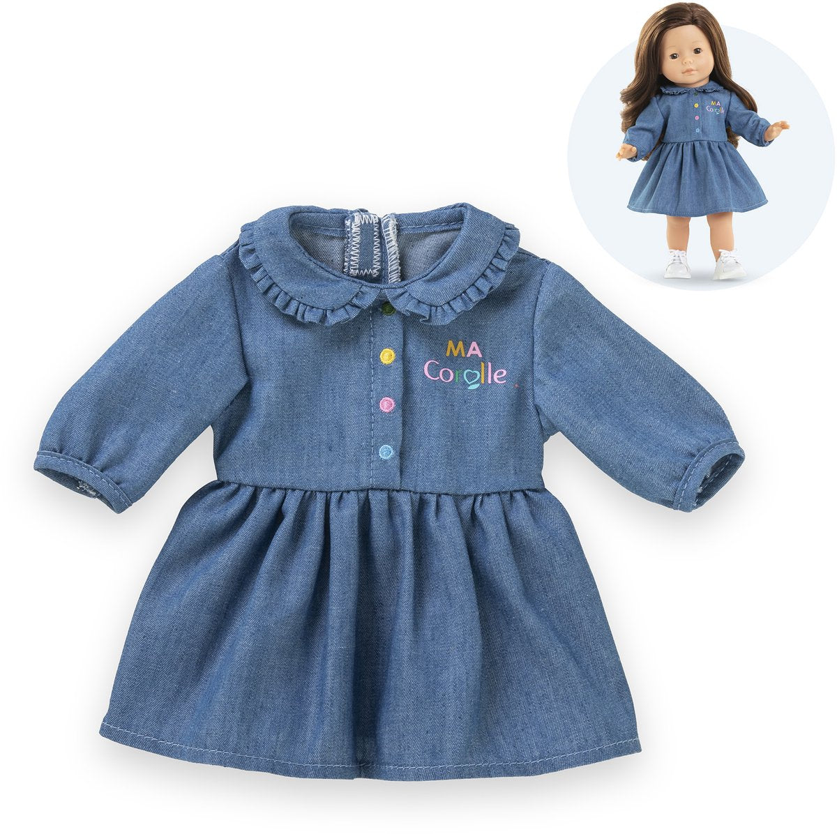 Corolle Denim Kleid für Baby Pop, 36 cm