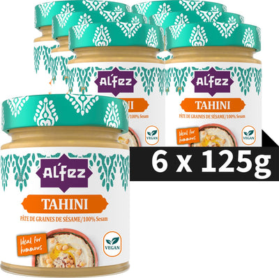 Al'fez al'fez natürliche Tahini-Sesampaste – 6 x 125 Gramm – 100 % Sesam – vegan – Weltküche – Vorteilspackung
