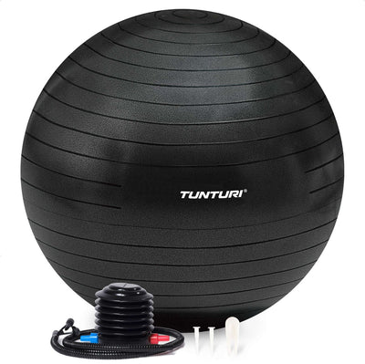 Tunturi Anti-Burst-Fitnessball mit Pumpe – Yogaball 55 cm – Pilatesball – Schwangerschaftsball – 220 kg Benutzergewicht – inkl. Trainings-App – Schwarz