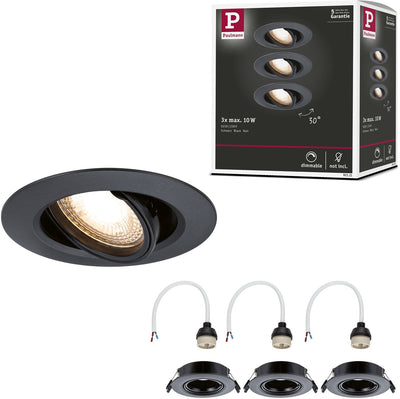Paulmann Einbauleuchte 3er Set schwenkbar rund 90 mm 30° gu10 max. 3x10W 230V dimmbar schwarz
