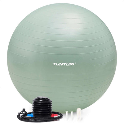 Tunturi Anti Burst Fitnessball mit Pumpe – Yogaball 65 cm – Pilatesball – Schwangerschaftsball – 220 kg Benutzergewicht – inkl. Trainings-App – Münze