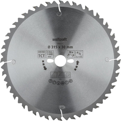 Wolfcraft - Säge-Tischkreissägeblatt 315x30mm - 28 Zähne - Sägeblatt für Tischkreissäge - Serie grün - 6664000