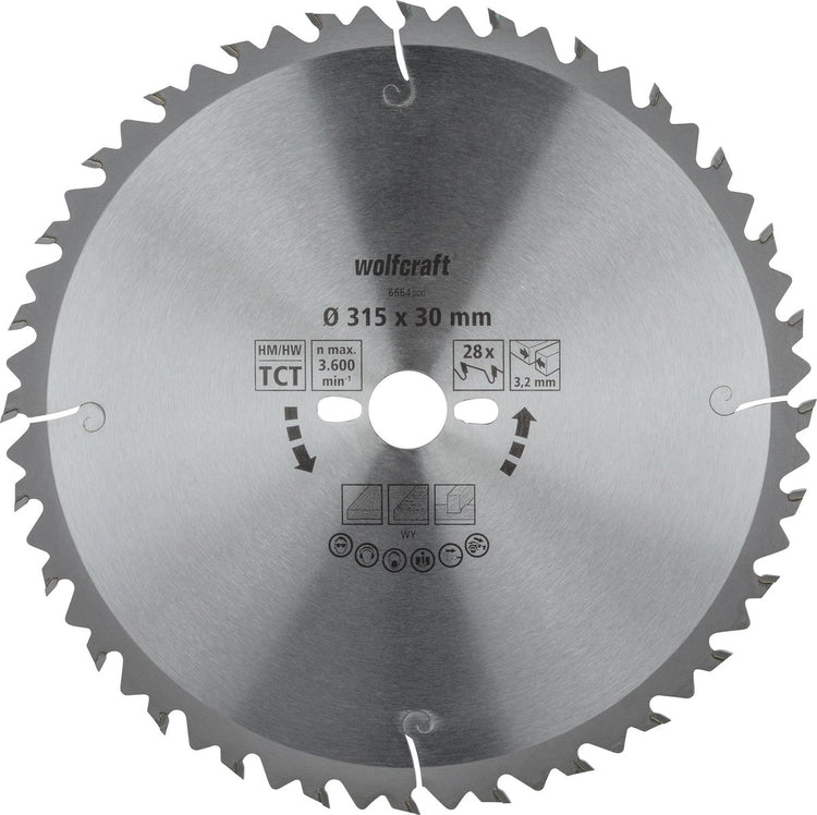 Wolfcraft - Säge-Tischkreissägeblatt 315x30mm - 28 Zähne - Sägeblatt für Tischkreissäge - Serie grün - 6664000