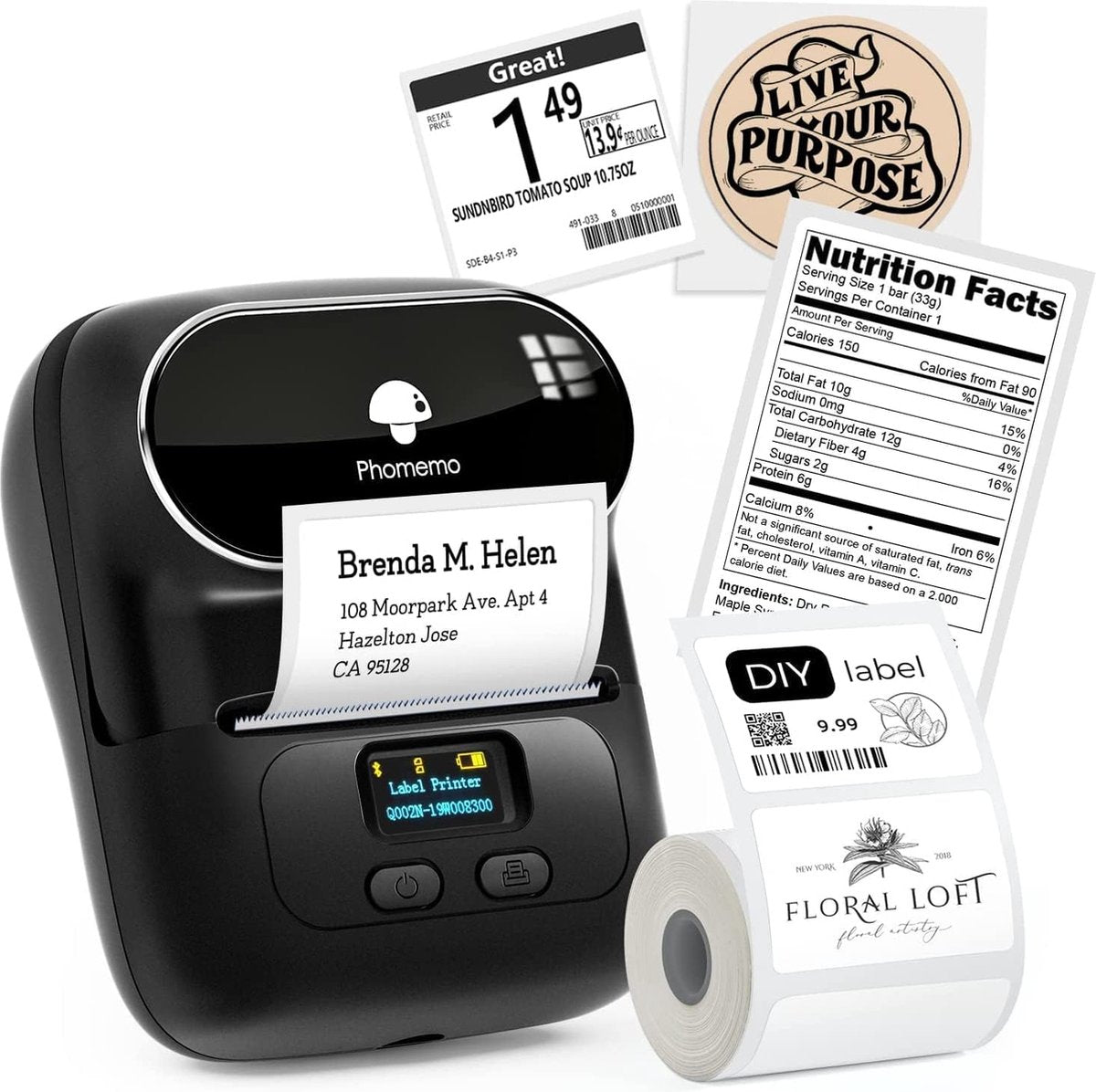 Phomemo m110 Etikettendrucker – Bluetooth – Thermotransfer – mit App – Etiketten inklusive – Bluetooth