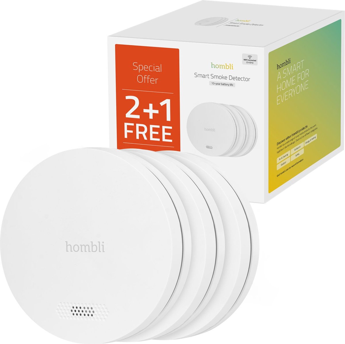 Hombli intelligenter Rauchmelder mit Magnet – Feuermelder – 10-Jahres-Batterie – 85 dB – mobile App-Benachrichtigungen – einfache Installation – 3 Stück – Weiß