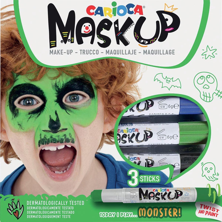 Carioca Mask Up Monster Gesichtsmalstifte – 3 Farben (grün, blau, schwarz) – Kinder-Make-up – waschbar