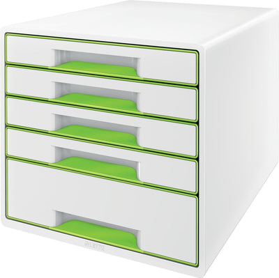 Leitz Wow Cube Schubladenelement mit 5 Schubladen – Aufbewahrung mit Fächern – für das Büro und das Arbeiten von zu Hause – ideal für das Home-Office – Weiß Grün