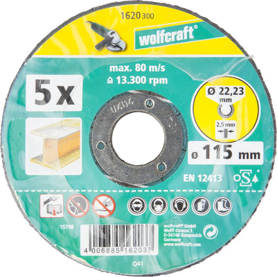 Wolfcraft – Trennscheiben für Metall – 115 mm – 5 Stück – abgewinkelt – 1620300