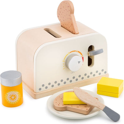 Woet® Toaster-Spielset aus Holz – inklusive Brot, Butter, Messer, Teller und Marmelade – Spielzeug-Küchenmaschine – Toaster für Kinder – Rollenspiel-Küchenspielzeug – ab 3 Jahren