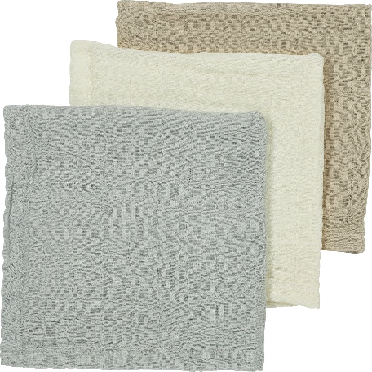Meyco Baby Uni Gesichtstücher – 3er-Pack – hydrophil – cremefarbener hellgrauer Sand – 30 x 30 cm