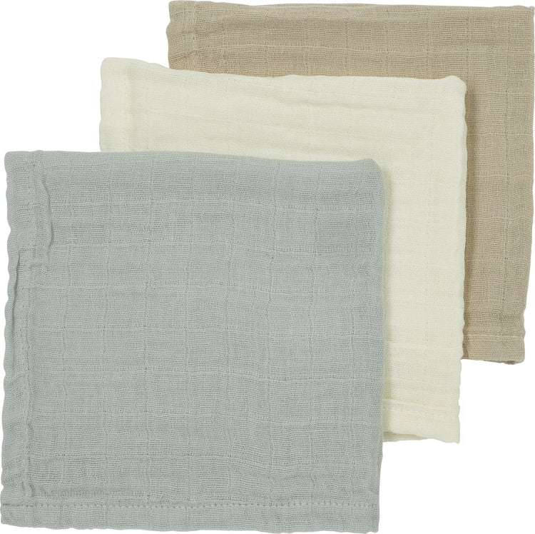 Meyco Baby Uni Gesichtstücher – 3er-Pack – hydrophil – cremefarbener hellgrauer Sand – 30 x 30 cm