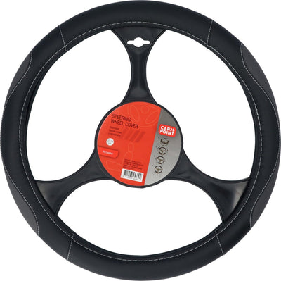 Carpoint Lenkradbezug Auto – PU-Leder schwarz mit grau – für Lenkräder mit einem Durchmesser von 37–39 cm