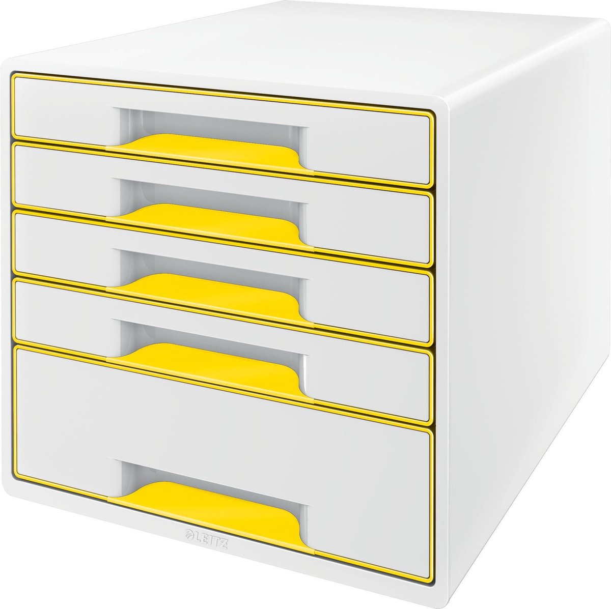 Leitz Wow Cube Schubladenelement mit 5 Schubladen – Aufbewahrung mit Fächern – für das Büro und das Arbeiten von zu Hause – ideal für das Home-Office – weiß gelb