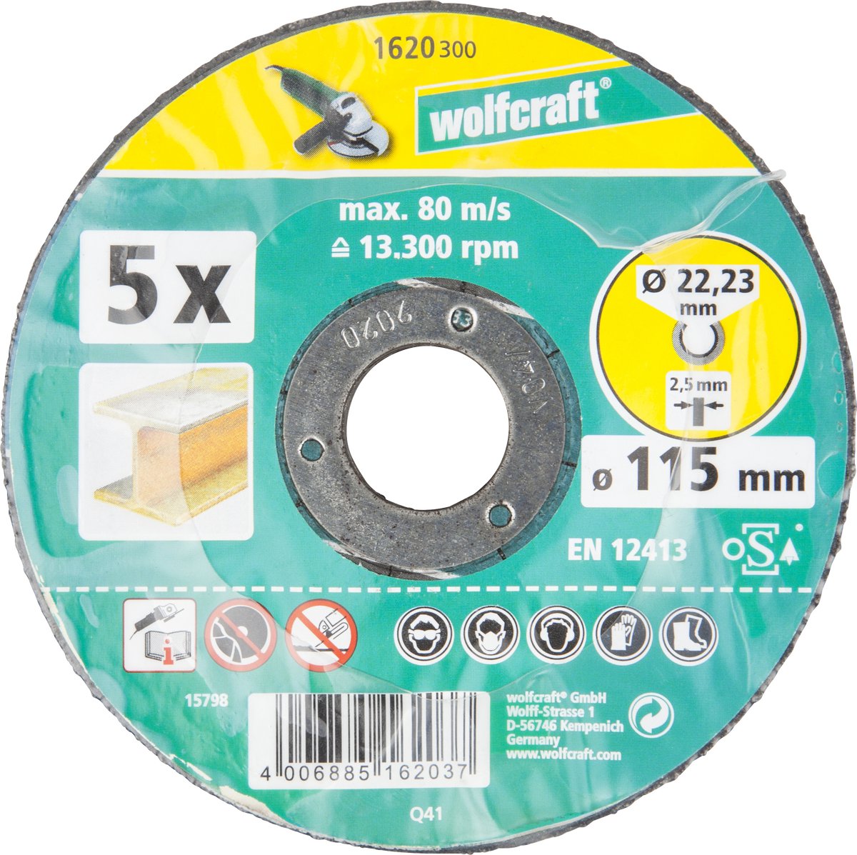 Wolfcraft – Trennscheiben für Metall – 115 mm – 5 Stück – abgewinkelt – 1620300