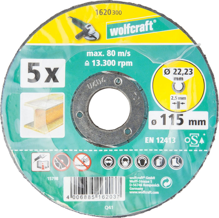 Wolfcraft – Trennscheiben für Metall – 115 mm – 5 Stück – abgewinkelt – 1620300