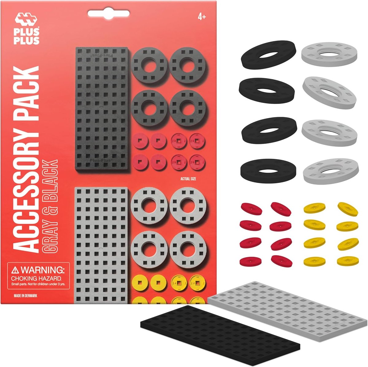 Plus Plus Bauplatte grau schwarz klein und Räder Plus-Plus: 26 Stück (3965)