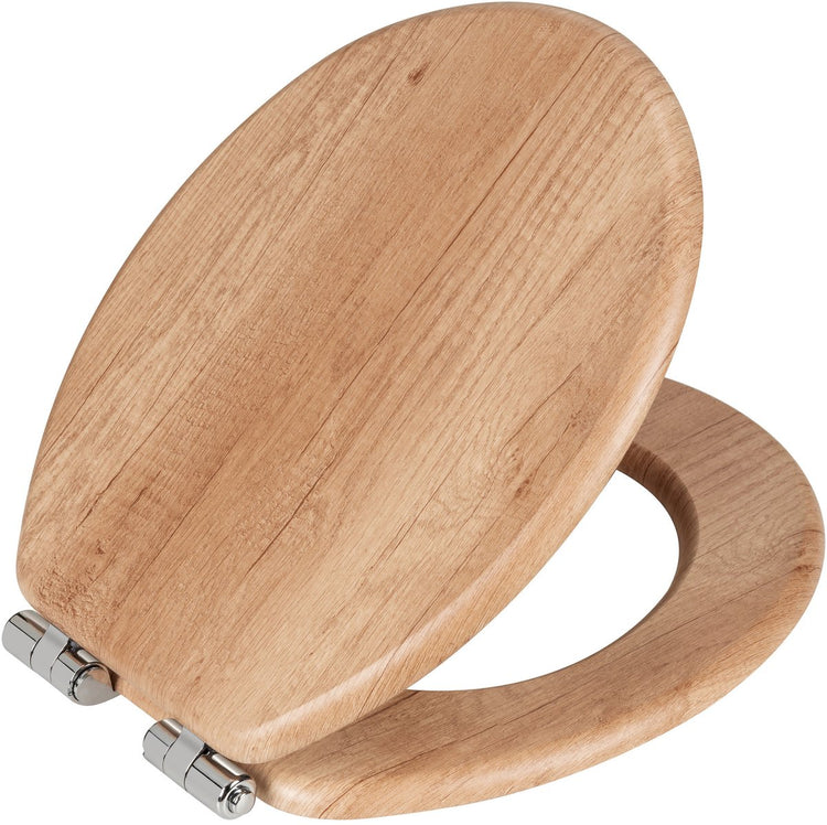 Wenko WC-Sitz Dekor Eiche hell - MDF FSC zertifiziert - Easy-Close-Soft-Close-Verschluss - Fix-Clip-Befestigung abklickbar - WC-Sitz Holzdekor - WC-Sitz mit Holzdruck