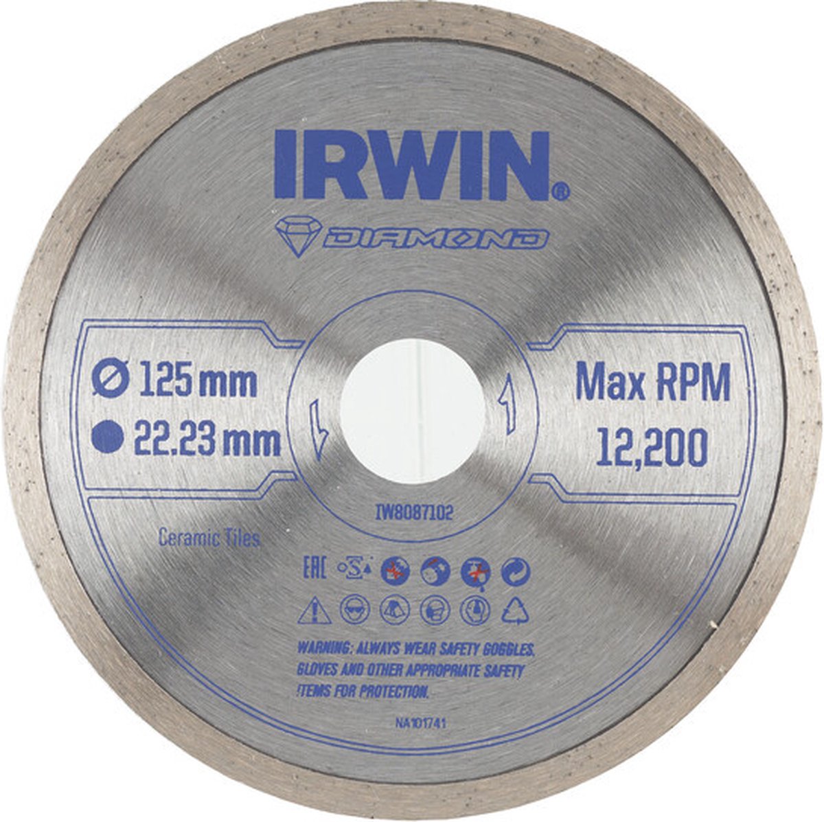 Irwin Pro Performance Diamantsägeblatt 125 mm für Winkelschleifer, Keramik und Fliesen, Vollkante