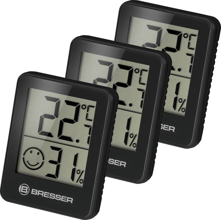 Bresser Wetterstation - Climatemp Hygro-Indikator - 3er-Set - prüft das Raumklima - Schwarz