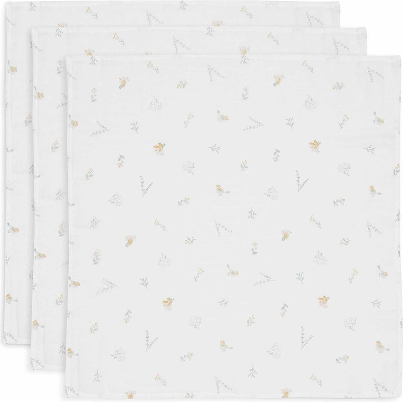 Jollein – hydrophiles Tuch klein 70 x 70 cm – Spucktücher – weiche Baumwolle – 3 Stück – schöne Vögel