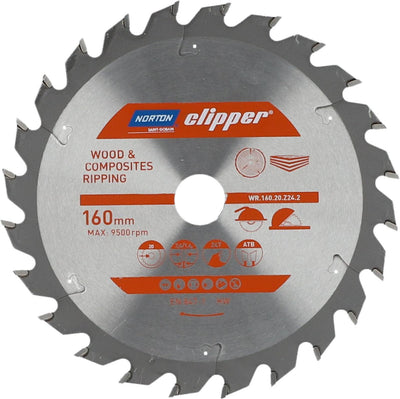Norton Clipper für Holz und Verbundwerkstoffe – Sägeblatt zum Trennen – 160 mm – 24 Zähne – für Kreissägen und Kappsägen