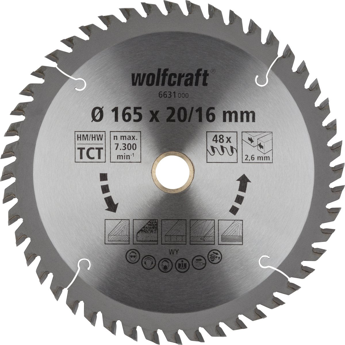 Wolfcraft - Kreissägeblatt 165x20 16mm - 48 Zähne - Sägeblatt für Kreissäge - orange Serie - 6631000