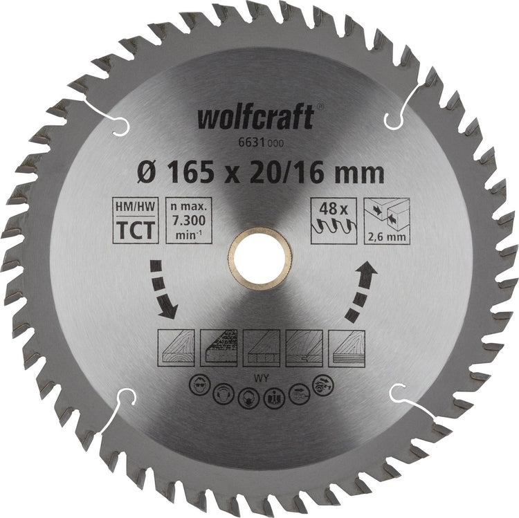 Wolfcraft - Kreissägeblatt 165x20 16mm - 48 Zähne - Sägeblatt für Kreissäge - orange Serie - 6631000
