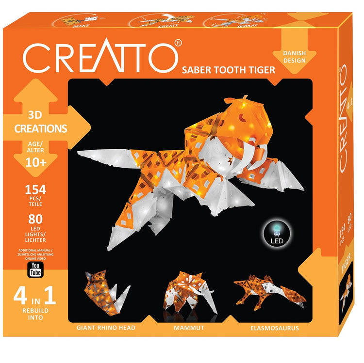 Kosmos creatto Säbeltiger – Hobbypaket – 4 beleuchtete 3D-Tiermodelle mit LED bauen – Säbelzahntiger