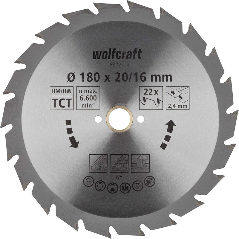 Wolfcraft - Kreissägeblatt 180x20mm - 22 Zähne - Sägeblatt für Kreissäge - Serie grün - 6372000
