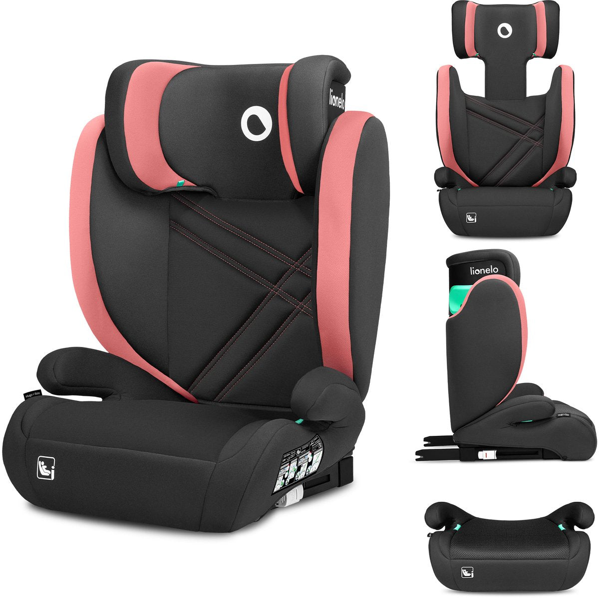 Lionelo Hugo i-Size – Autositz – 100–150 cm – Isofix-Gurt – verstellbare Kopfstütze – erweiterter Seitenschutz – Memory-Schaum – waschbare Polsterung – wächst mit Ihnen – bequemer Sitz – i-Size-Standard R129