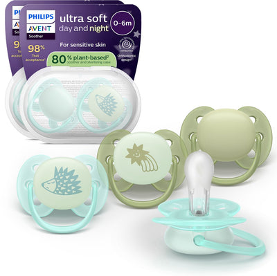 Philips Avent Ultra Soft Nighttime – 0 bis 6 Monate – im Dunkeln leuchtender Schnuller – 4er-Pack – SCF094 09